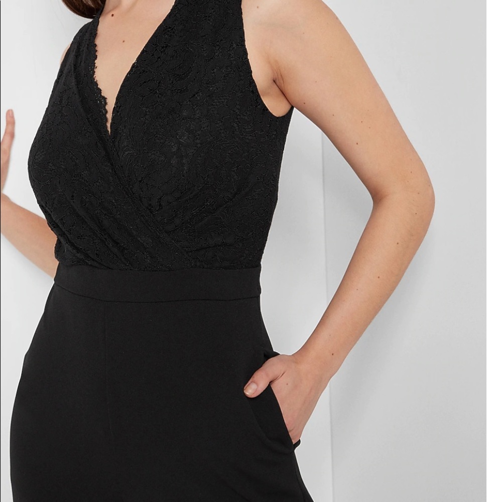 Express Lace Faux Wrap Bodice Jumpsuit